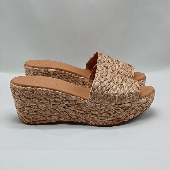 Chocolat Blu Shoes - Chocolat Blu Yunis Womens Raffia Wedge Heel Sandals 8.5 Tan Slip On Shoes Boho